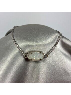 Kendra Scott Style Druzy Oval Adjustable Bracelet Silver Tone